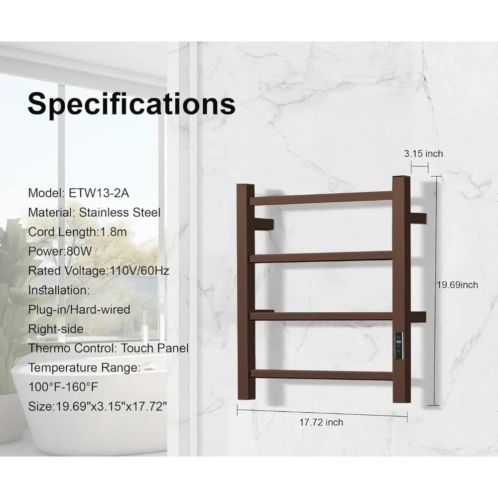Wall-Mounted Towel‎ Warmer in Oil Rubbed Bronze - Electric Heated Rack
